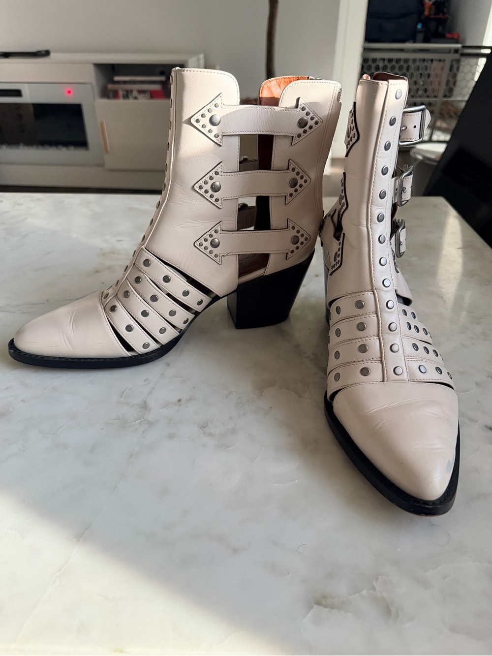Women's coach Studded Cutout Ankle Boots in Cream